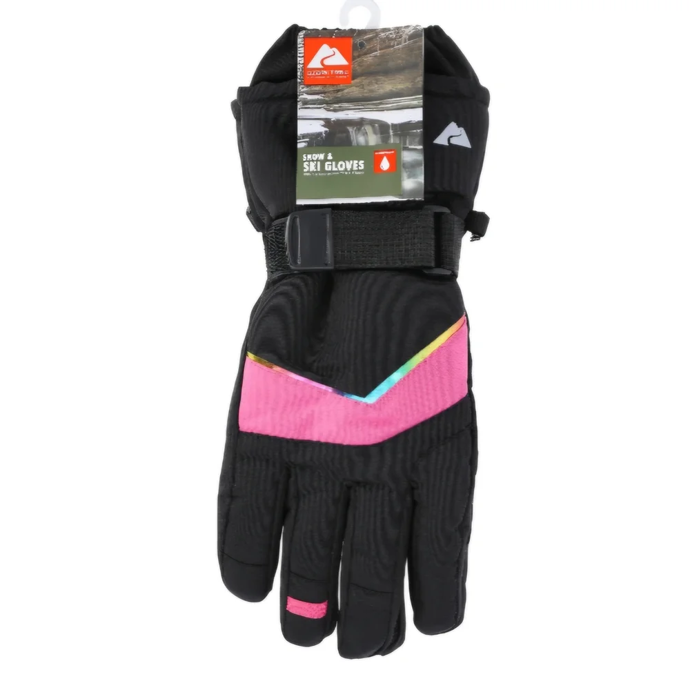 🌭♡Ozark Trail Kids Mittens Black with Pink and Blue Accents